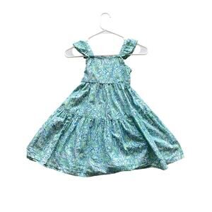 Crewcuts Girls Paisley Print Smocked Ruffle Tank Dress Blue and Green Size‎ 5